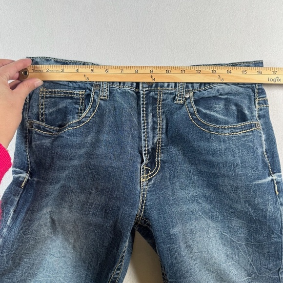 True Luck Jeans Mens 34 Blue Straight Mid Rise Medium Wash Stretch - Picture 5 of 11